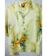 Gorgeous TOMMY BAHAMA Pale Yellow w/Large Gold Floral Linen Hawaiian Shi... - $27.05