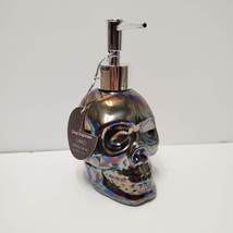 Skull Shaped Soap Dispenser, Ceramic Iridescent Silver Goth Halloween Decor