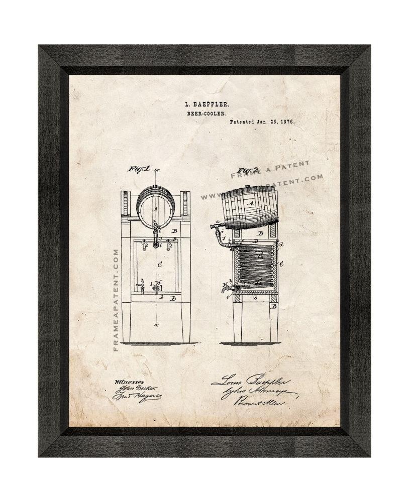 Beer Cooler Patent Print Old Look with Beveled Wood Frame