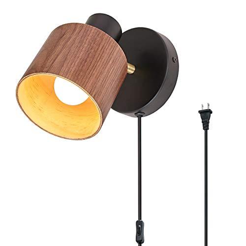TeHenoo Plug in Wall Lamp Wooden Wall Sconce, Black Wall ...