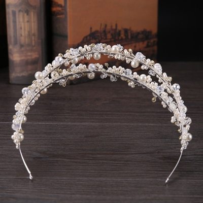TUANMING White Pearl Crystal Bridal Hairbands Tiaras Wedding Crown Headband For