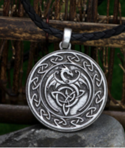 CELTIC FLYING DRAGON EMBLEM NECKLACE WITH 24 CORD NECKLACE JL677 dragon jewelry