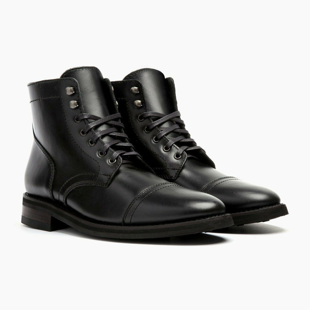 Men's Black Color Lace up Cape Toe High Ankle Genuine Leather Boots US 7-16