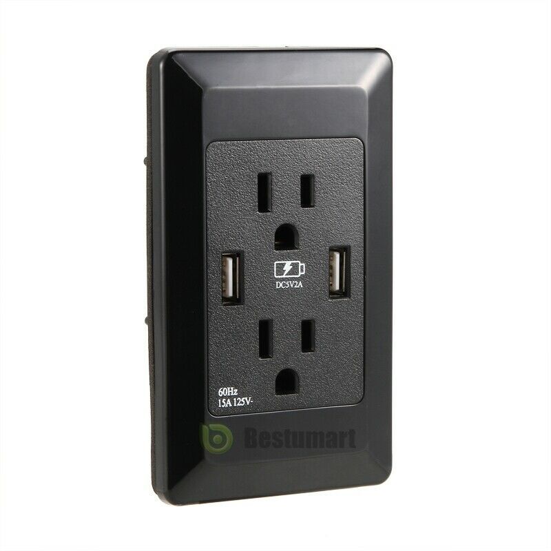 110V Dual USB Port Wall Socket Charger AC Power Receptacle Outlet Plate