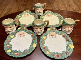 FITZ FLOYD 1991 Set of 4 Santa Claus Plates Mugs Woodland Wall Hang VINTAGE - $139.00