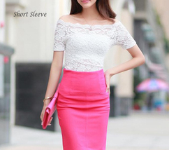 off the Shoulder Lace Tops Women Long Sleeve Plus Size White Bridesmaid Lace Top image 8
