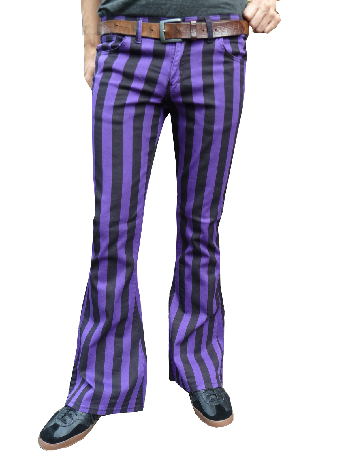 purple flare trousers