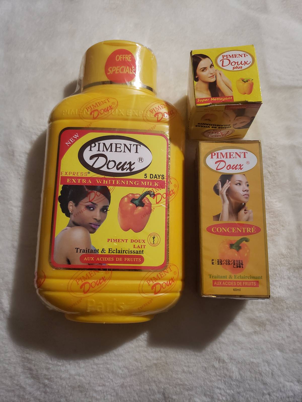 Piment doux express extra whitening milk,serum,face whitening cream with collage