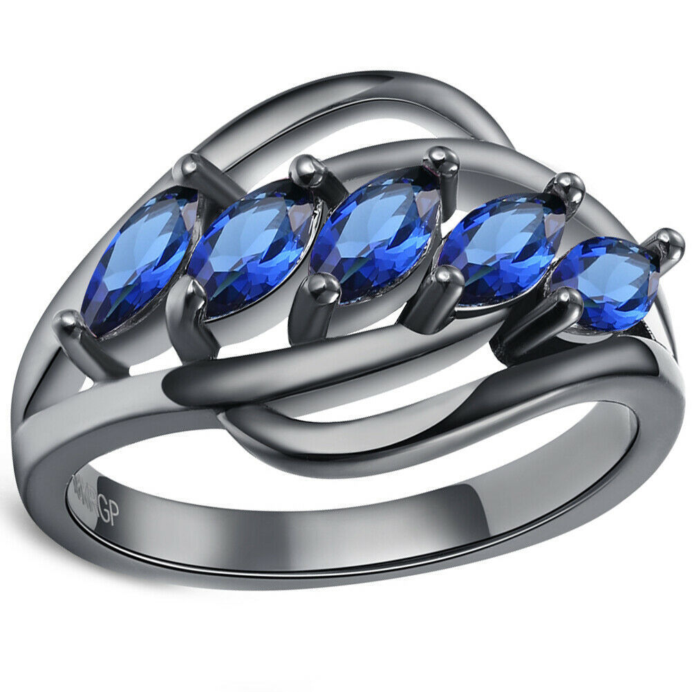 UNIQUE SAPPHIRE 925 STERLING SILVER RING SIZE 5-10