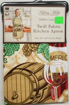 Twill Fabric Kitchen Apron with pocket,20&quot;x30&quot;, WINE BARREL,GLASS &amp; GRAP... - $15.83