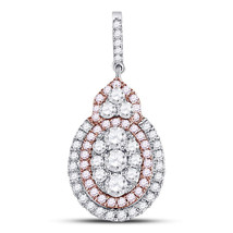 14kt White Gold Womens Round Pink Diamond Oval Frame Cluster Pendant 7/8 Cttw - $1,399.00