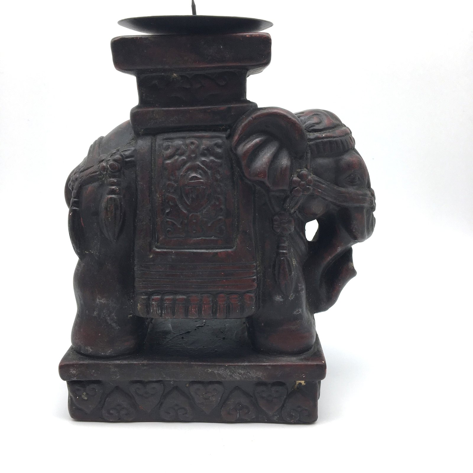 Hand-carved Wooden Elephant Candle Holder Fine Detail Decorative 8