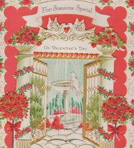 BARGAIN BIN  Bird Fountain, Gates, Roses Vintage 1960's Gibson Valentine Card  - $3.60