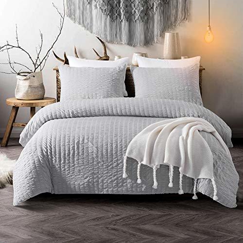 3 Pieces Light Grey Duvet Cover Set Seersucker Bedding Gray Seersucker and Washe Duvet Covers