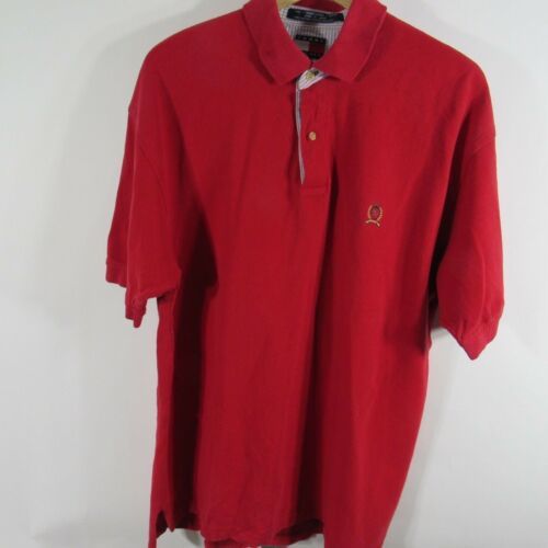 Tommy Hilfiger Polo Golf Shirt Mens Large L Red Lion Logo Vtg Tennis ...