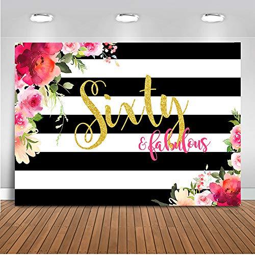 Mehofoto Sixty and Fabulous Backdrop Flower Stripes 60th ...