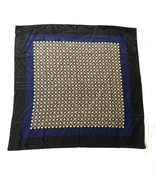 Royal blue black trim yellow geometric floral patter 100% Silk Scarf - $10.40