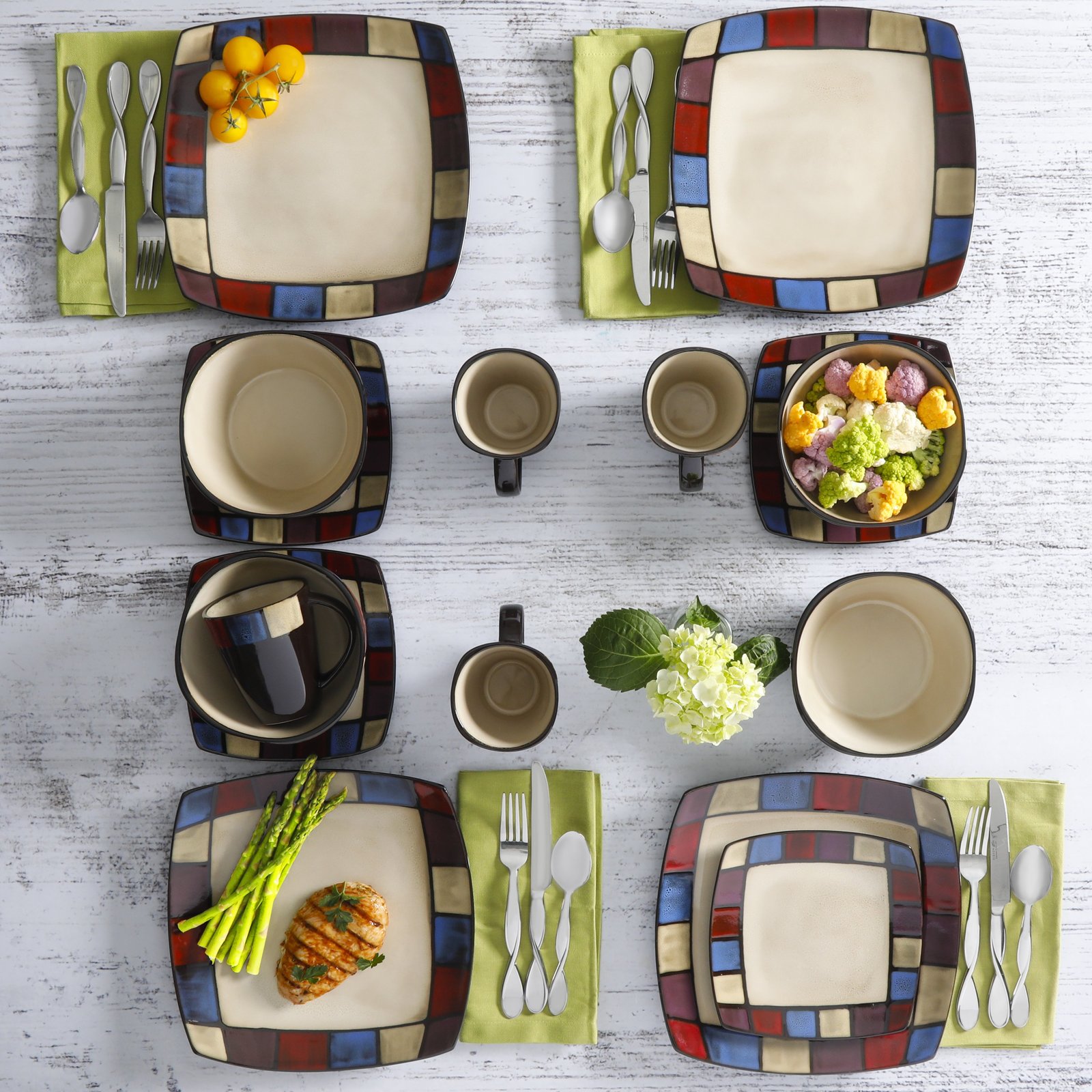 Elegant Stylish Fine Dining Square Banquet 16Piece Stoneware