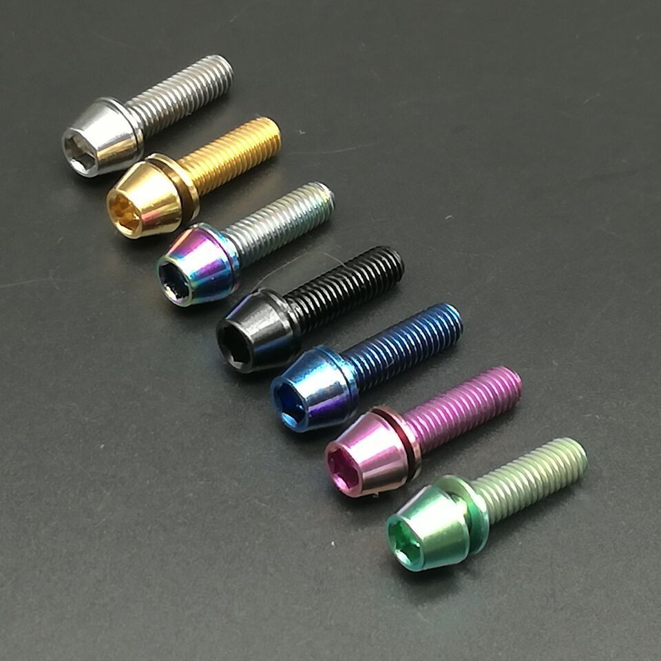 Ti Bolt 6 pcs GREEN GR5 for stems M5 x 16mm Titanium Bolt Taper Head