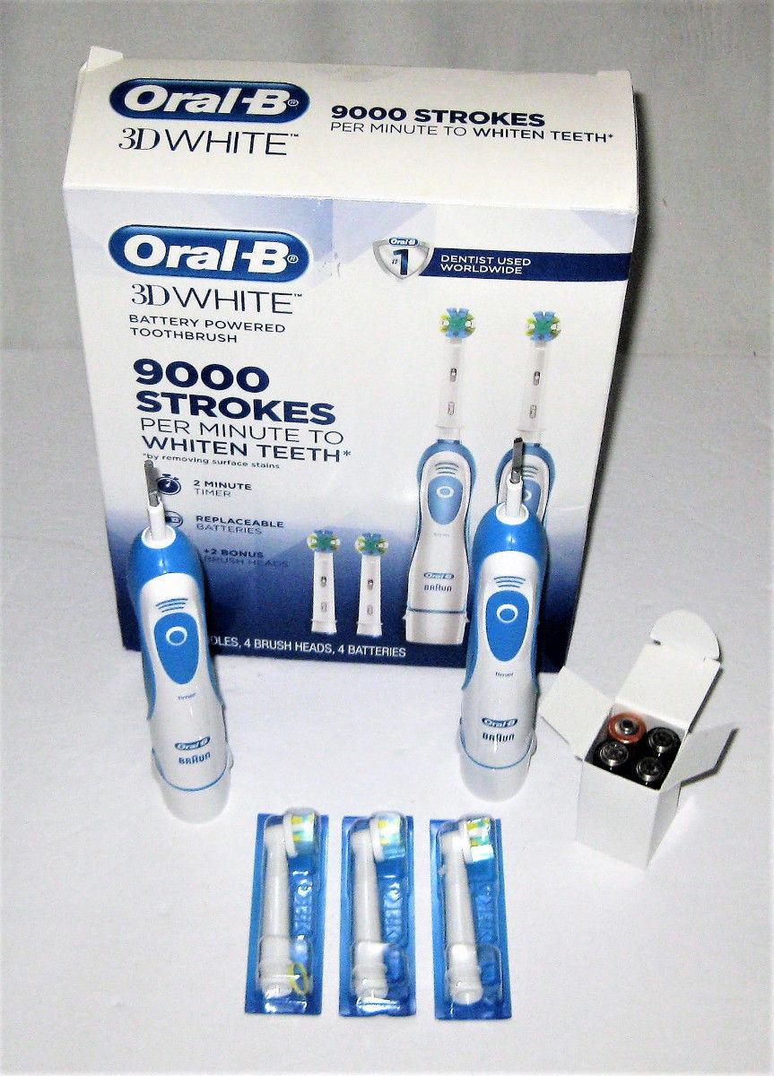 2 Oral-B 3D White 9000 Strokes Per Min. Battery Powered Toothbrush's W ...