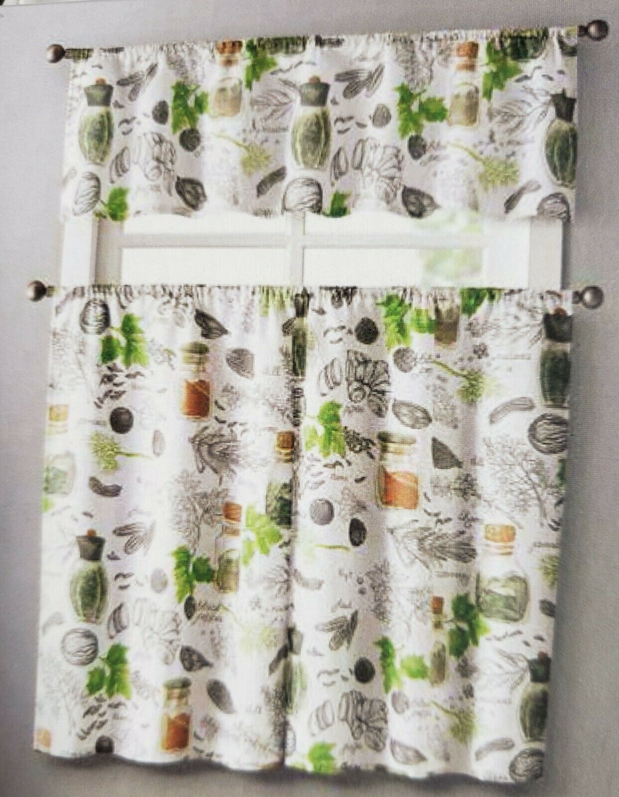 Primary image for 3 pc. Curtains Set: Valance(56" x 14") & 2 Tiers (28" x 36") SPICES, HERBS, VC