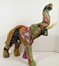 Mid Century India Handmade Rajasthan Fabric Patchwork Elephant Trunk Up ... - $37.39