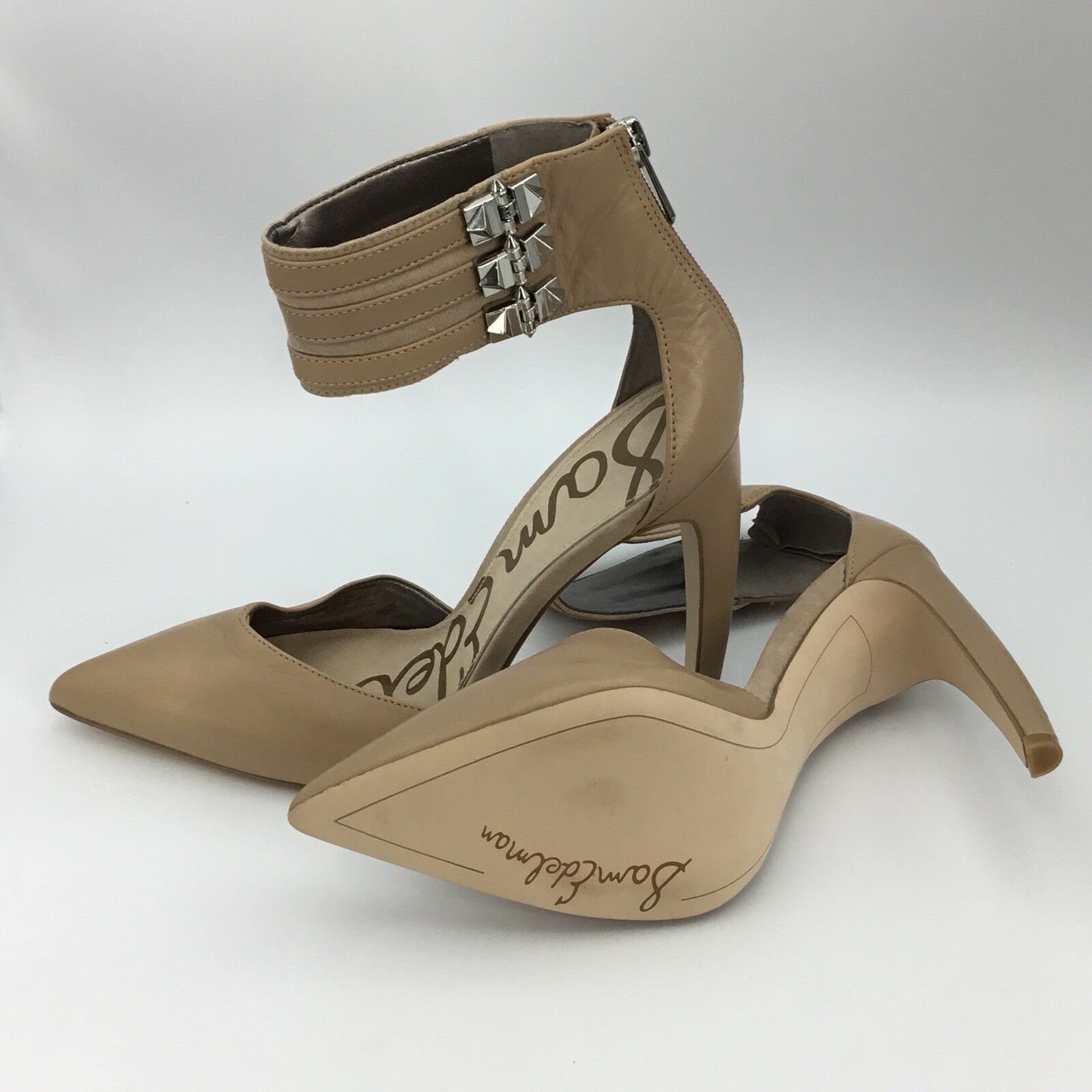 Sam Edelman Platt Pearl Detail Pink Satin Heels Ankle Strap Shoes Size 6 M