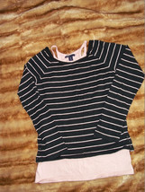 Gap Kids XL 12 Pink Black Striped Long Sleeve Top - $9.99