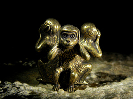 HANUMAN SPIRIT of VICTORY 3 Wise Monkeys Antique Bronze Statuette izida haunted - $373.00