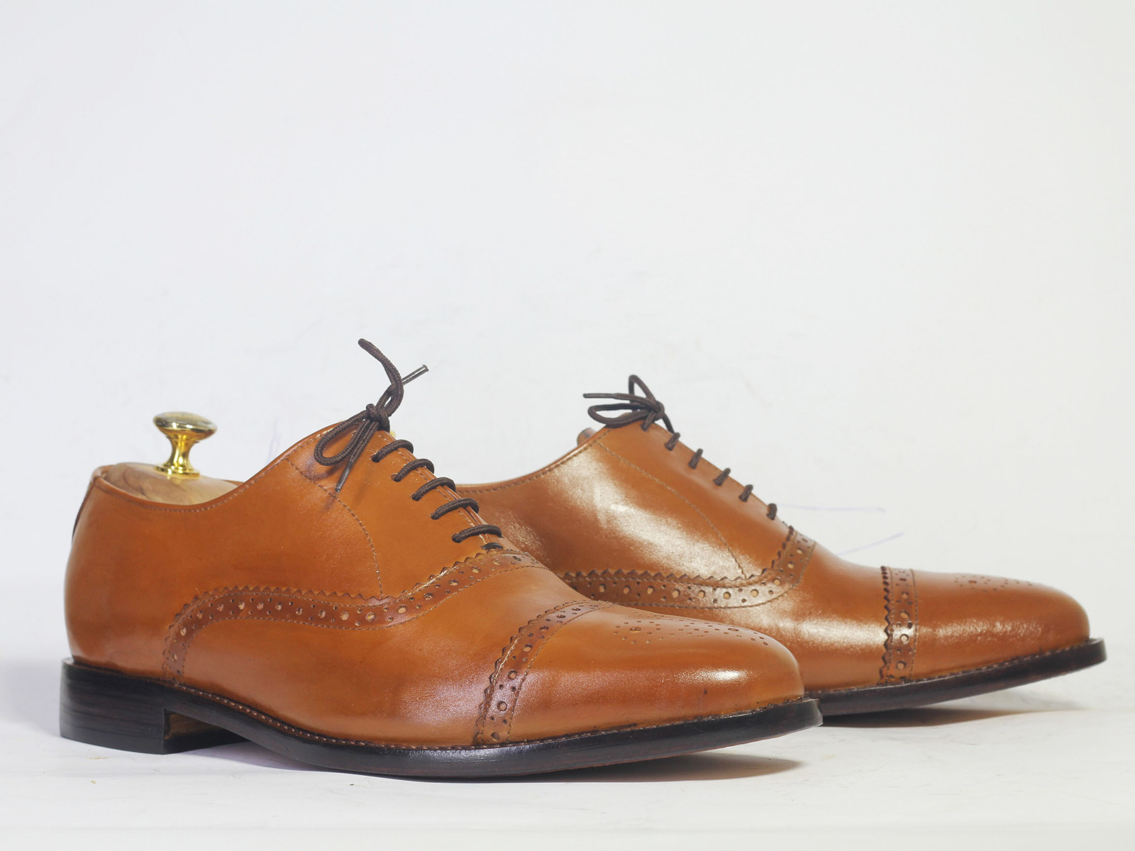 Handmade Men's Tan Cap Toe Brogue Leather Dress Shoes, Men Designer ...