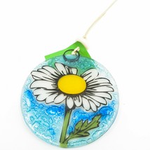 Fused Art Glass White Daisy Floral Flower Suncatcher Ornament Handmade Ecuador