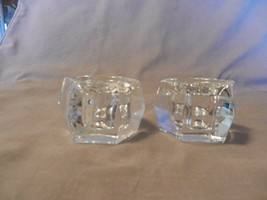 Pair of  Clear Glass Hexagon Shaped Candlesticks 1.5&quot; Tall - $22.28