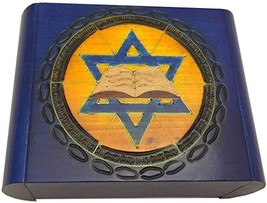 Star of David and Torah Secret Puzzle Tzedakah Box Judaica Linden Wood - $42.56