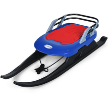 Costway Folding Kids Metal Snow Sled Frost-Resistant Pull Rope Snow Slider Leath image 10
