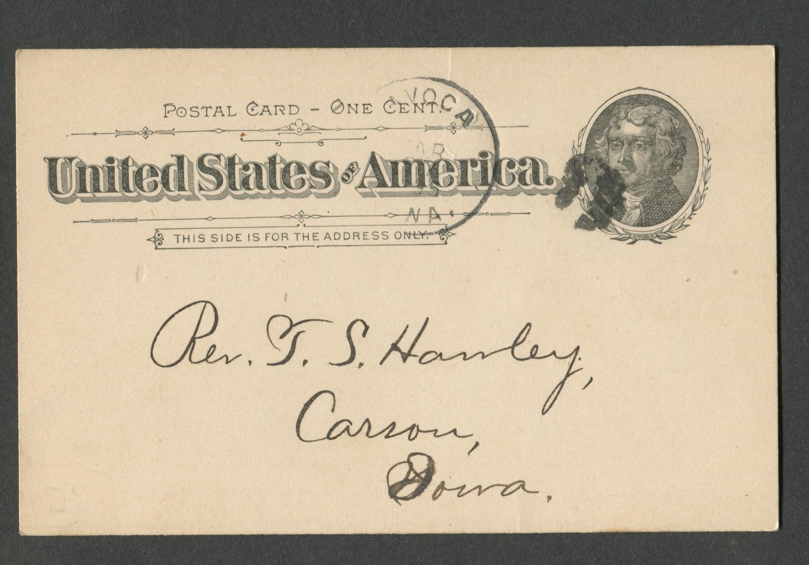 Vintage 1895 Postcard Pre Stamped UX12 1 cent Jefferson Canceled Other