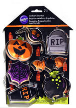 Wilton Halloween Cookie Cutters Metal 7 Pc Pumpkin Spider Web Bat Coffin... - $12.98