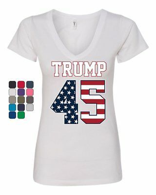 Trump 45 Women's V-Neck T-Shirt The 45th President Political Stars and Stripes