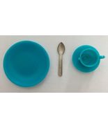 Vintage Barbie Skipper Tea Party Turquoise Plate, Cup, Saucer, Spoon 122-25 - $48.00