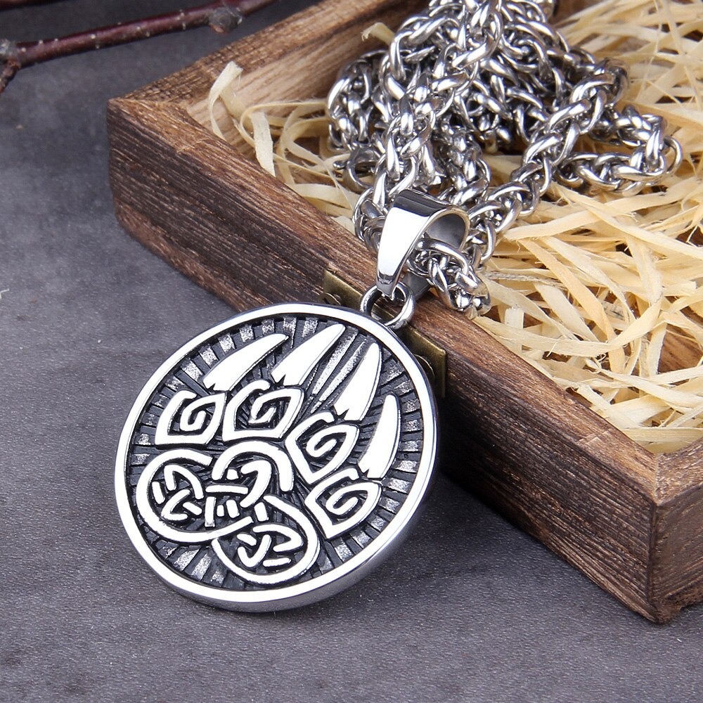 Brand Name - Bear claw stainless steel classic animal pendant necklace viking men jewelry