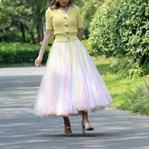 Adult Rainbow Tulle Skirt Outfit Rainbow Stripe Holiday Skirt Tulle Maxi Skirt  image 8