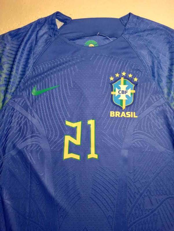 Rodrygo 21 Brazil 2022 World Cup Qatar Match Slim Fit Blue Away Soccer
