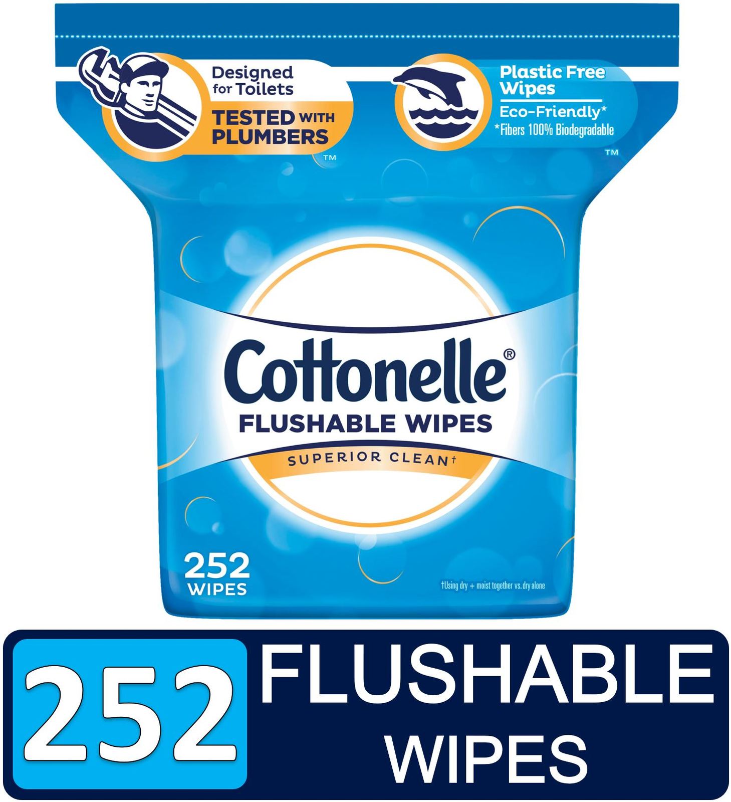Cottonelle FreshCare Flushable Wet Wipes Resealable Refill Pack, 252