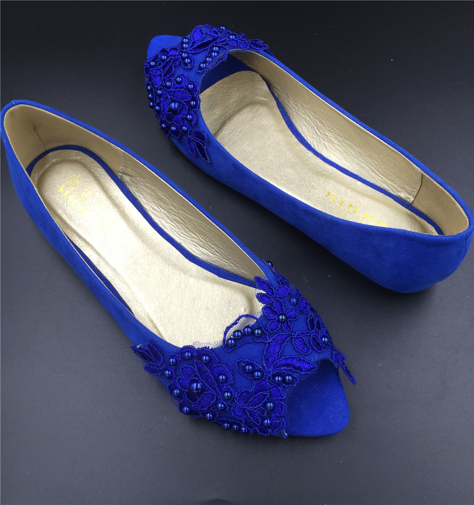 Blue Peep toe Lace Women Bridal Shoes,Wedding Low Heels US Size 4,6,7,8,9,10,11