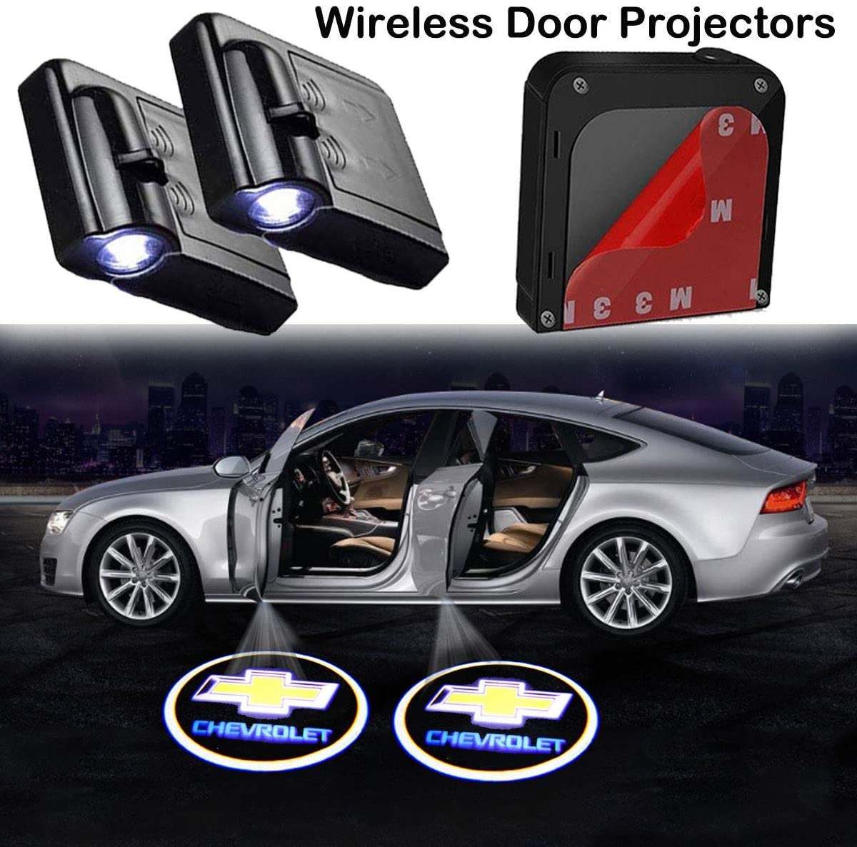 2x PCs Chevy Logo Wireless Car Door Welcome Laser Projector Shadow LED Light Emb