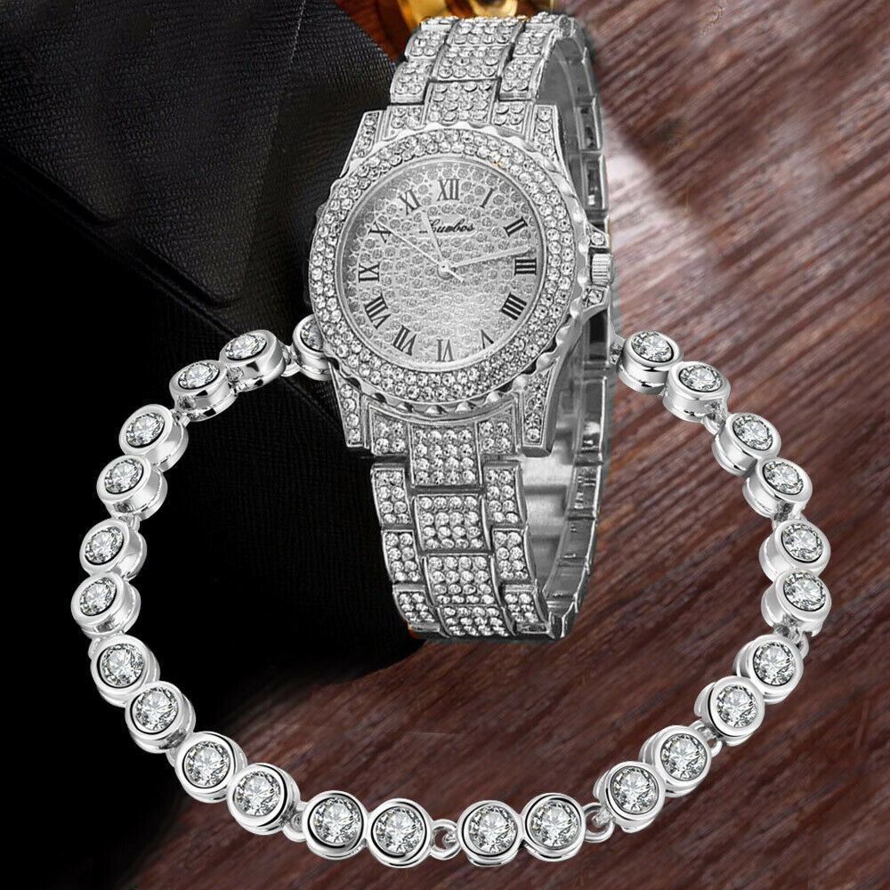 Stainless Steel Geneva Women Fashion Luxury Crystal Quartz Watch With CalendarCA