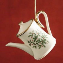 Lenox Holiday Teapot Ornament-NEW-Holiday Pattern Fine China &amp; Gold-Holly - $35.00