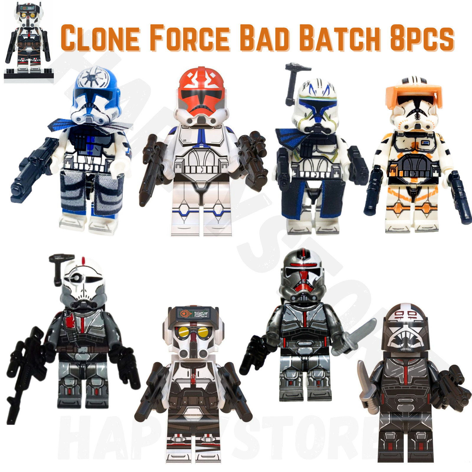 Star Wars Clone Force 99 - The Bad Batch Set of 8 Pcs Crosshair, Wrecker, Hunter