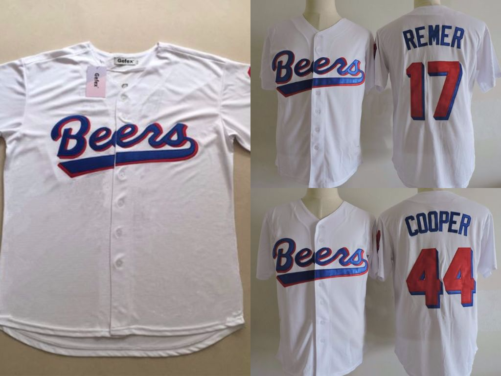 BASEketball Doug Remer 17 Joe Cooper 44 Baseball Jersey White Beers