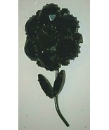 Ornate Flower Black Glass Gem Stones Brooch Pin Vintage Costume Jewelry ... - $16.82