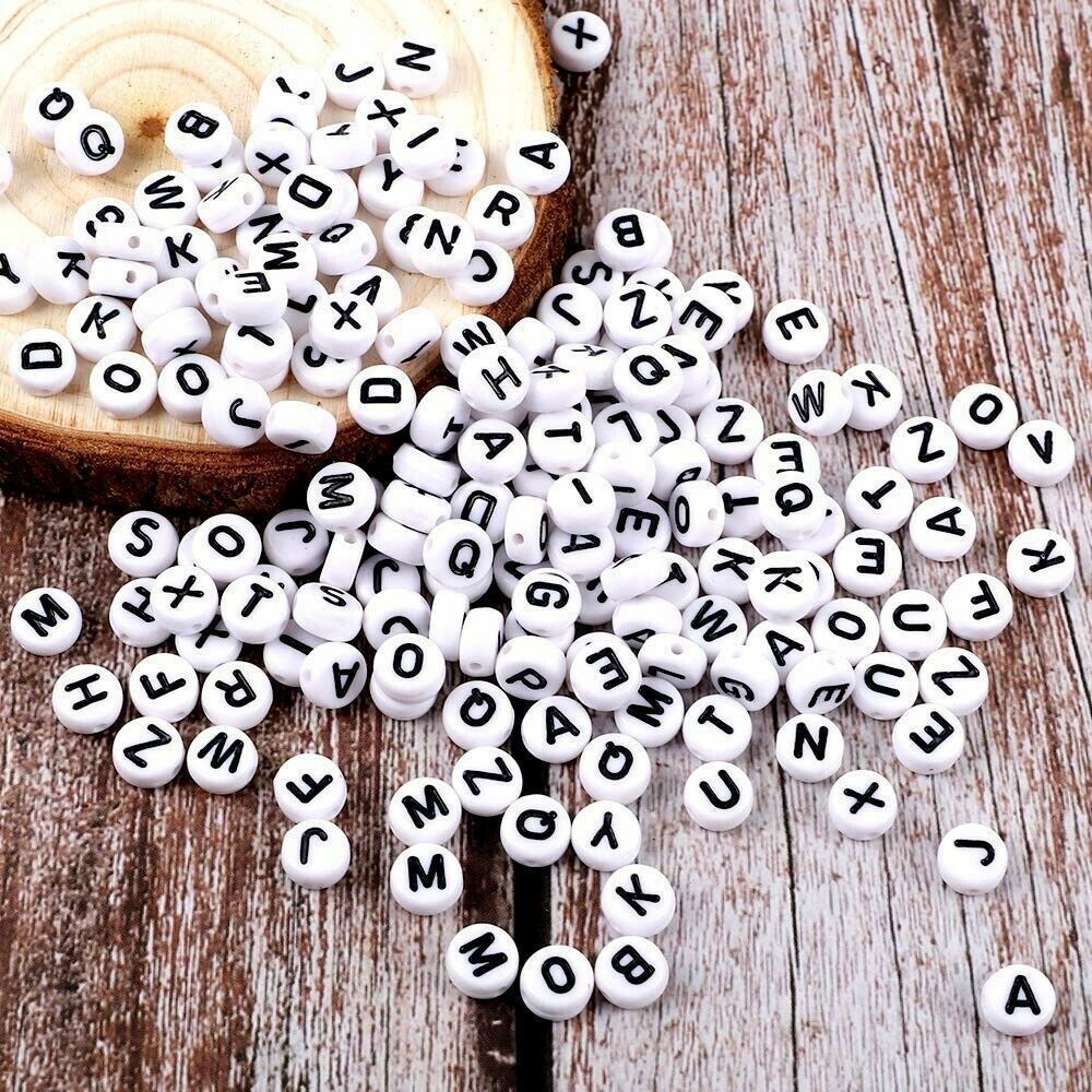 50 Letter Beads Alphabet Beads White Bulk Beads Wholesale 7mm Flat Assorted Lot